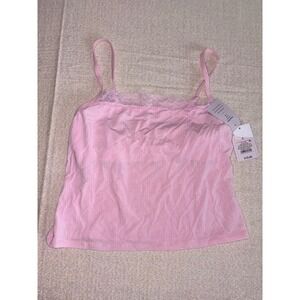 Auden Camisole Women Small Light Pink New Lace Trim Adjustable Straps Modal